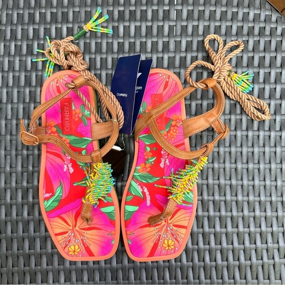 Farm Rio | NWT Size 7 Floral Pierre Beaded Flat Sandals - Picture 13 of 16